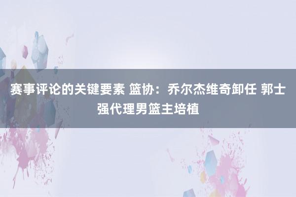 赛事评论的关键要素 篮协：乔尔杰维奇卸任 郭士强代理男篮主培植