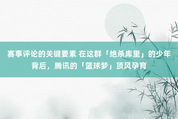 赛事评论的关键要素 在这群「绝杀库里」的少年背后，腾讯的「篮球梦」顶风孕育