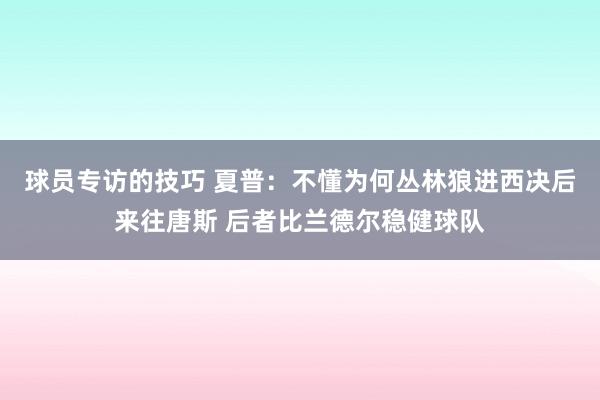 球员专访的技巧 夏普：不懂为何丛林狼进西决后来往唐斯 后者比兰德尔稳健球队